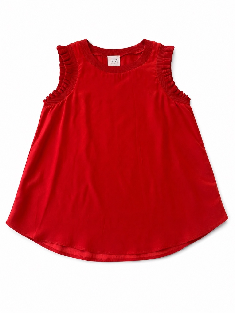 Cinq à Sept Red Silk Ruffle Trim Sleeveless Blouse Top XS Designer Luxury Shell
